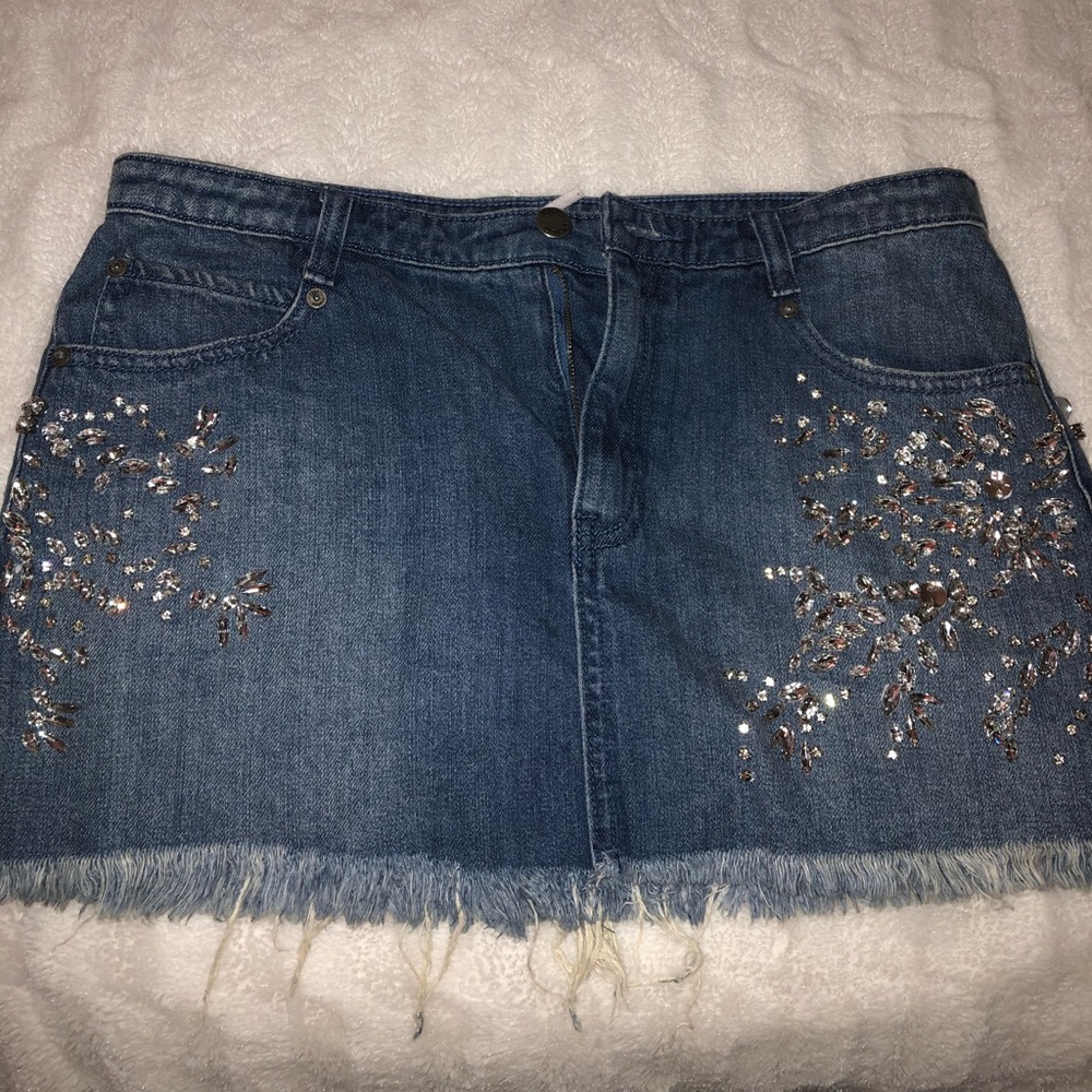 Free People Denim Rhinestone Skirt